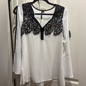 Elegant Black Lace White Blouse